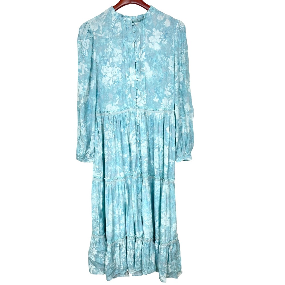 Womens Dress Sz M Maxi Boho Tiered Cottage Fairy Romantic Long Sleeve Prairie